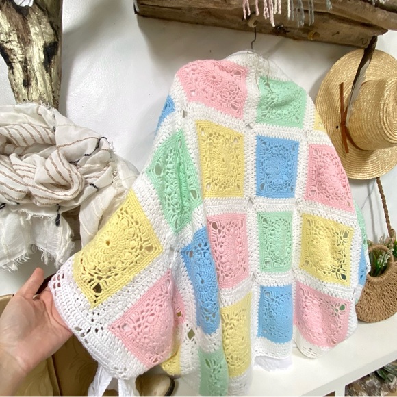 Vintage Sweaters - Artisan Granny square cape vintage sweater w prairie/country/cottage core vibe